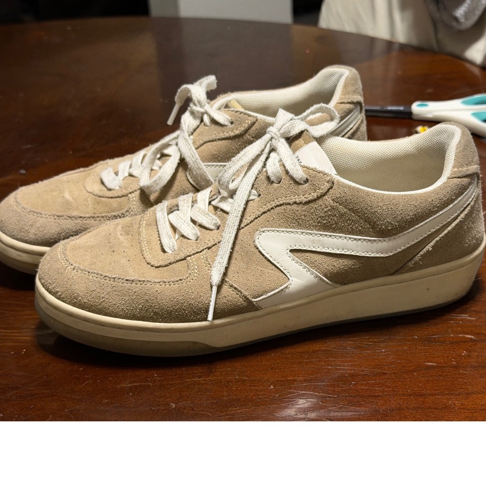 rag & bone Beige Suede Low-Top Sneakers with White Accents